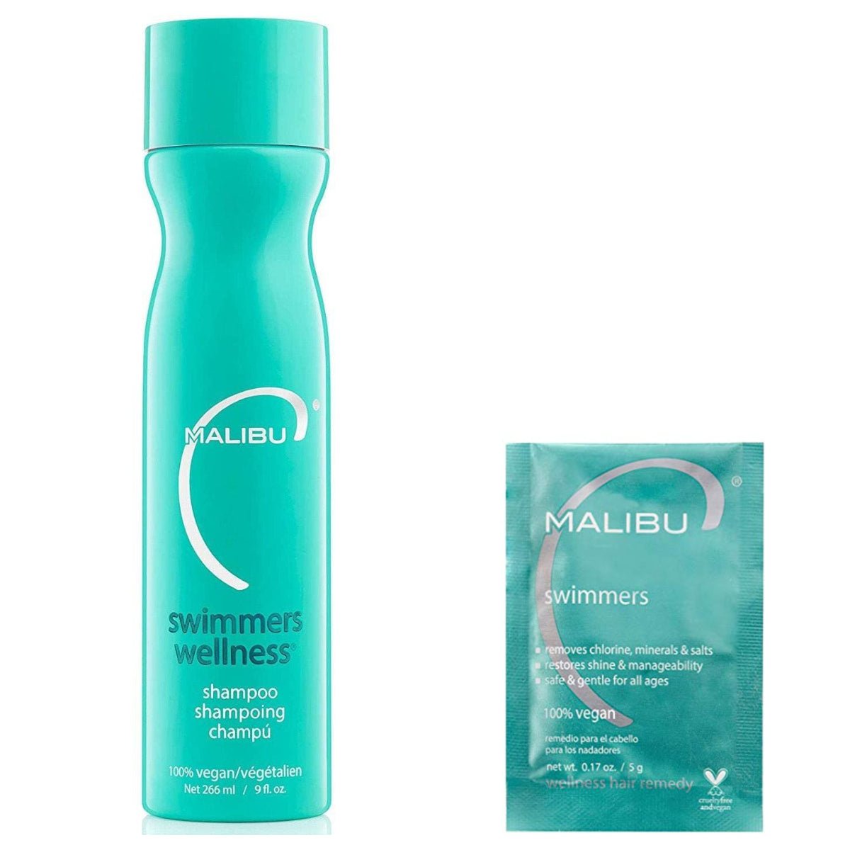 Malibu C Swimmers Shampoo 9oz and Crystal Gel Treatment 5g | The