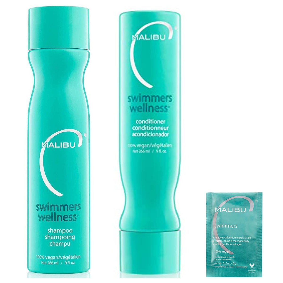Malibu C Swimmers Shampoo & Conditioner 9oz, Crystal Gel Treatment 5g